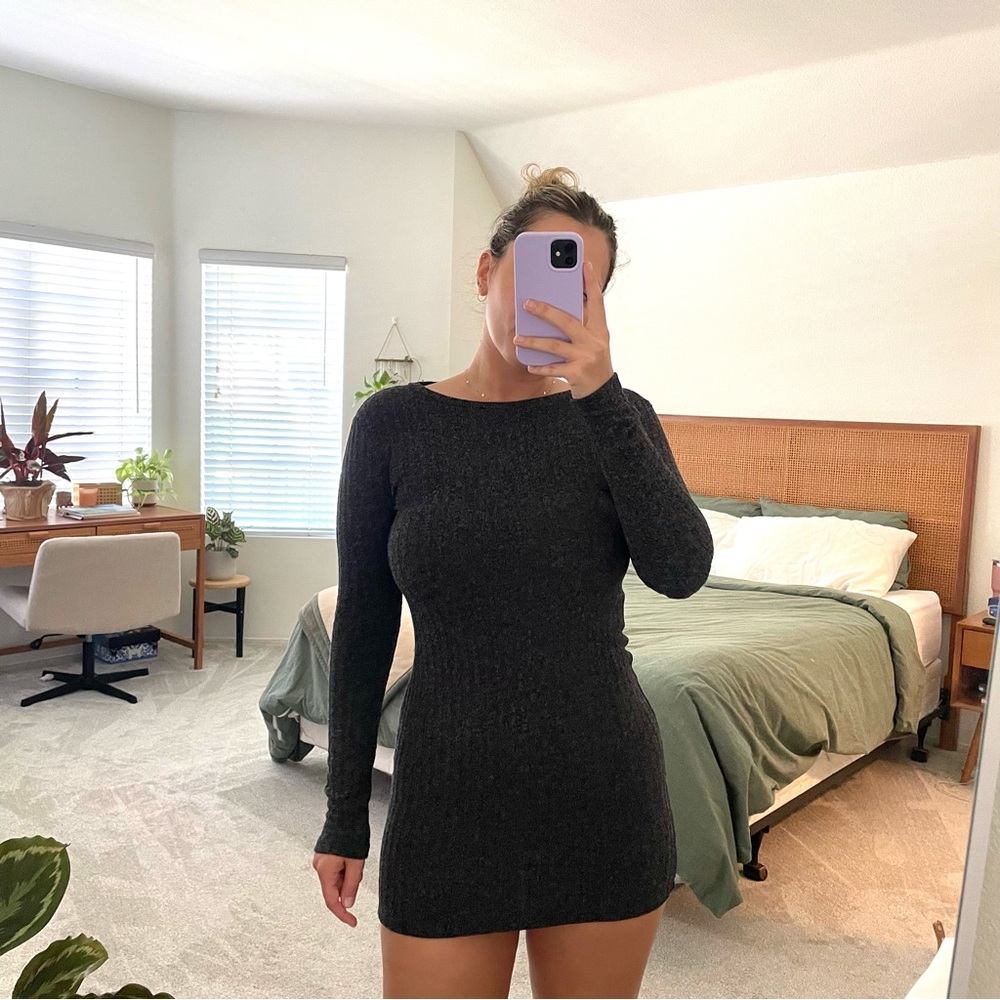 Gray Ribbed Mini Dress 🩶